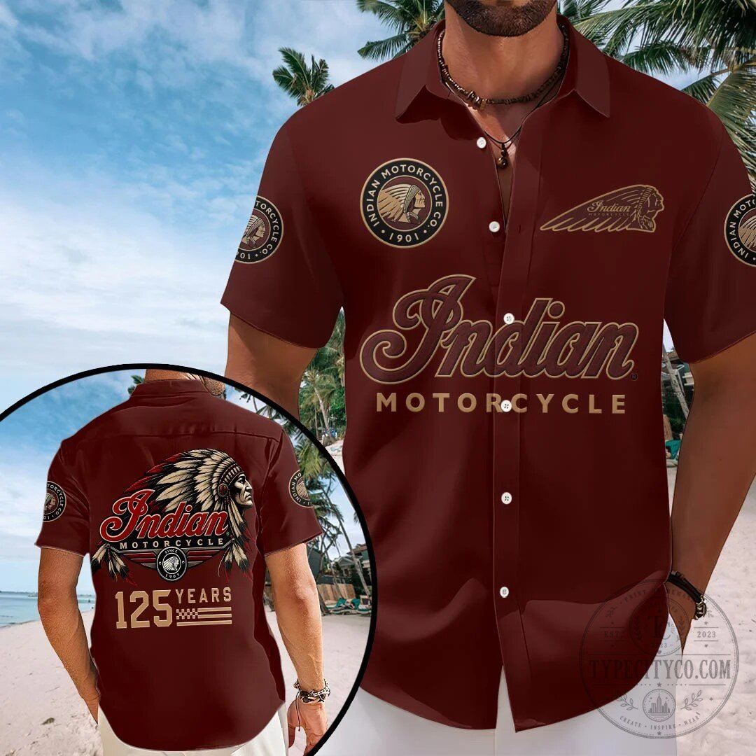 Indian Motorcycle 125th Anniversary Short Sleeve Button Down Hawaiian Shirt