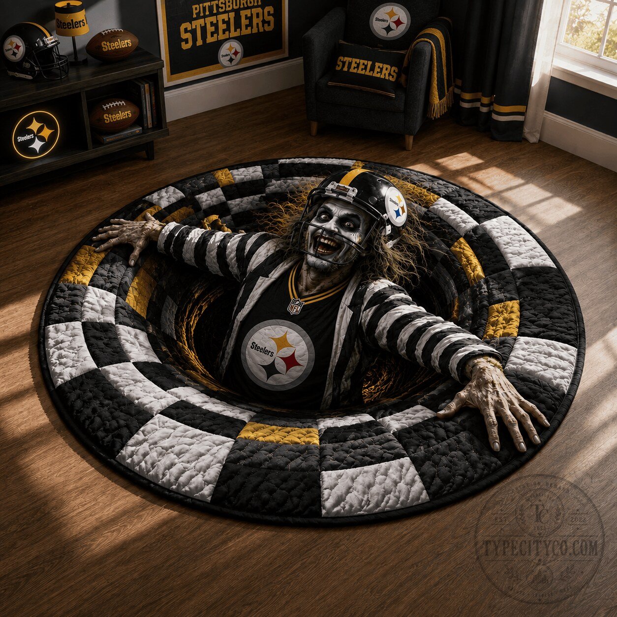 .P.Steelers Limited Beetlejuice 3D Illusion Hole Halloween Round Quilted Floor Mat