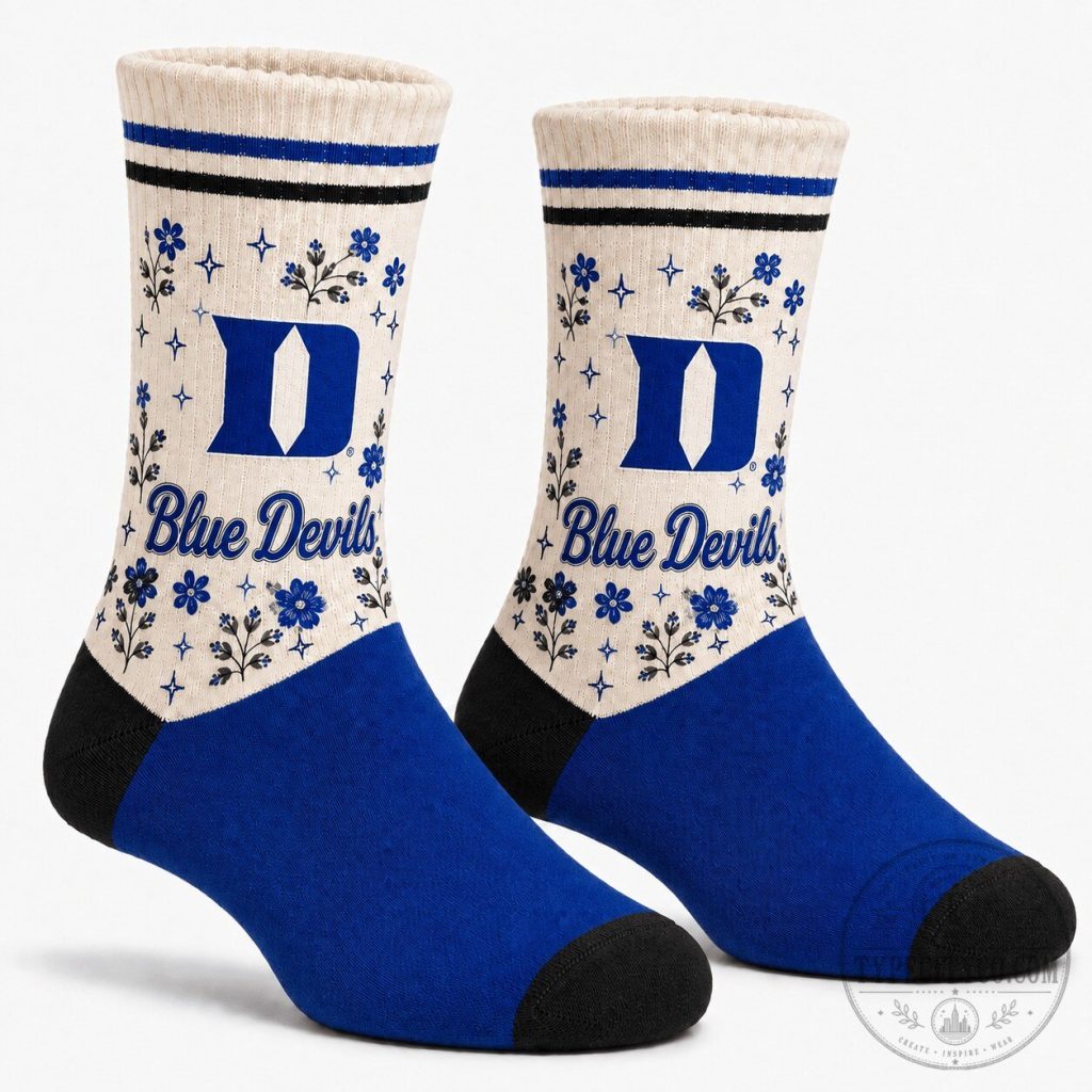 Duke Blue Devils Floral Pattern Crew Socks Duke Blue Devils Floral Pattern Crew Socks