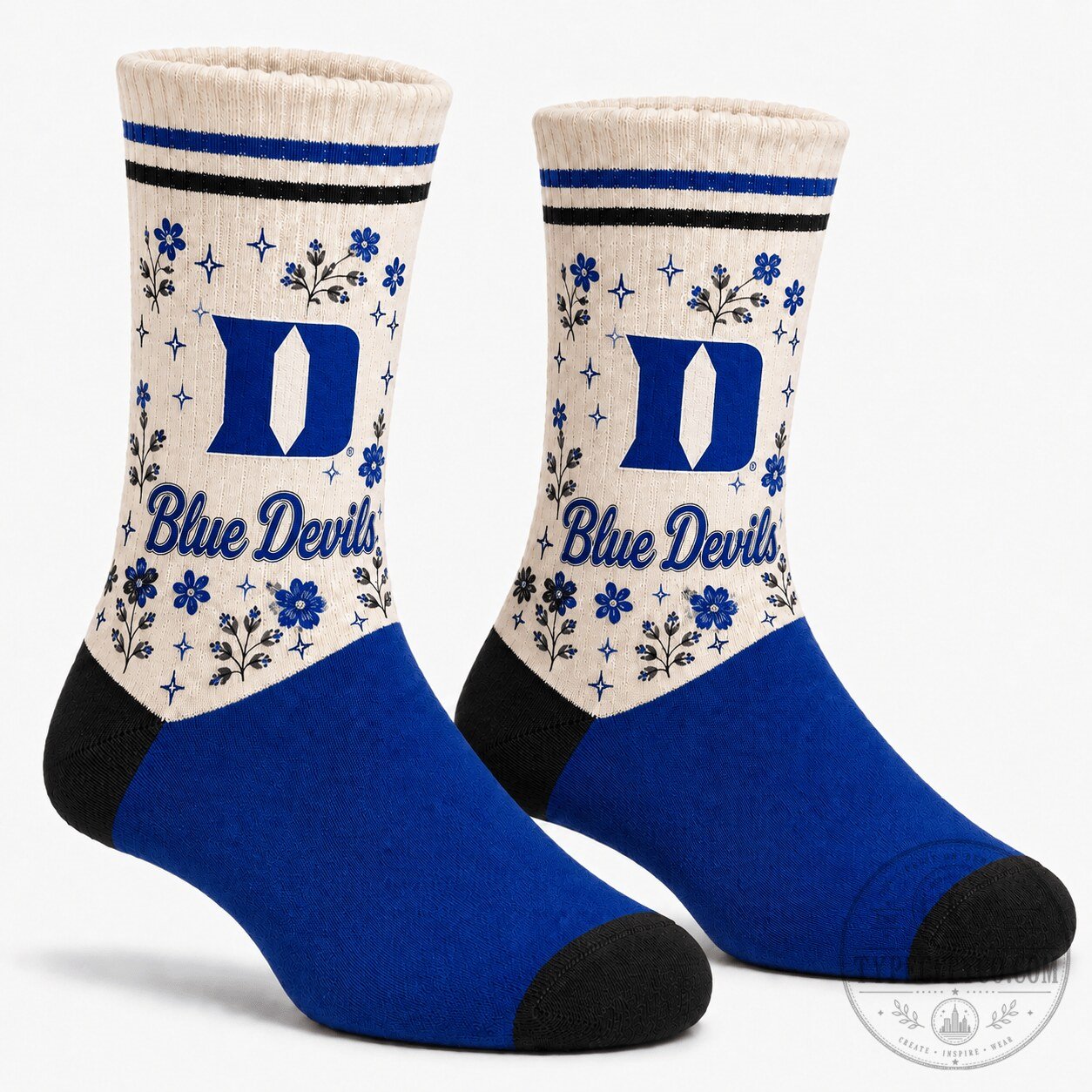 Duke Blue Devils Floral Pattern Crew Socks