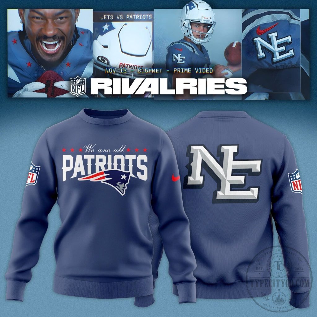 new-england-patriots-national-football-league-rivalries-nor-easter-storm-blue-sweatshirt-featured New England Patriots National Football League Rivalries Nor'Easter Storm Blue Sweatshirt