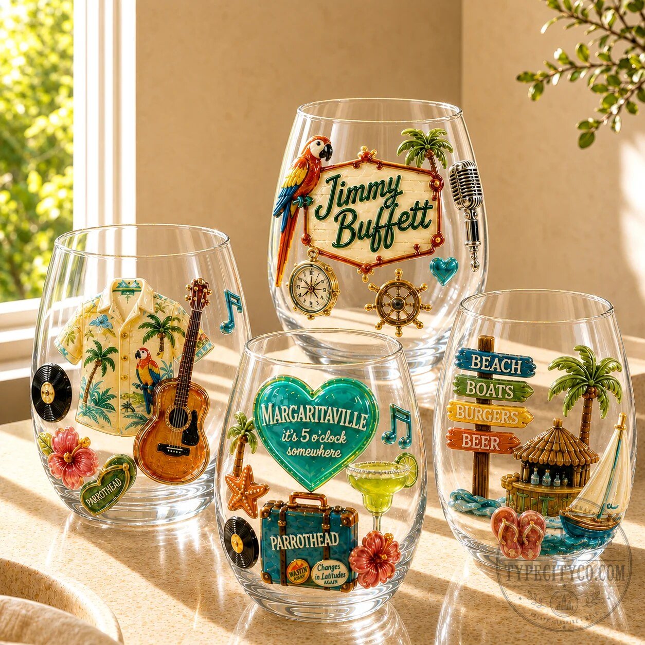 Margaritaville Parrothead Stemless Wine Glass Set by Jimmy Buffett