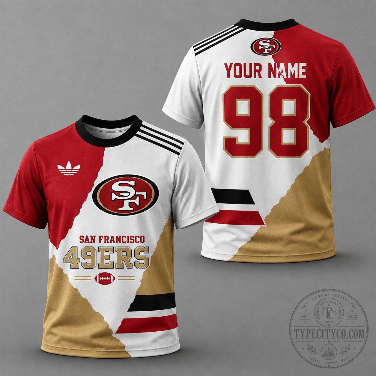 San Francisco 49ers Split Color Football Fan T-Shirt