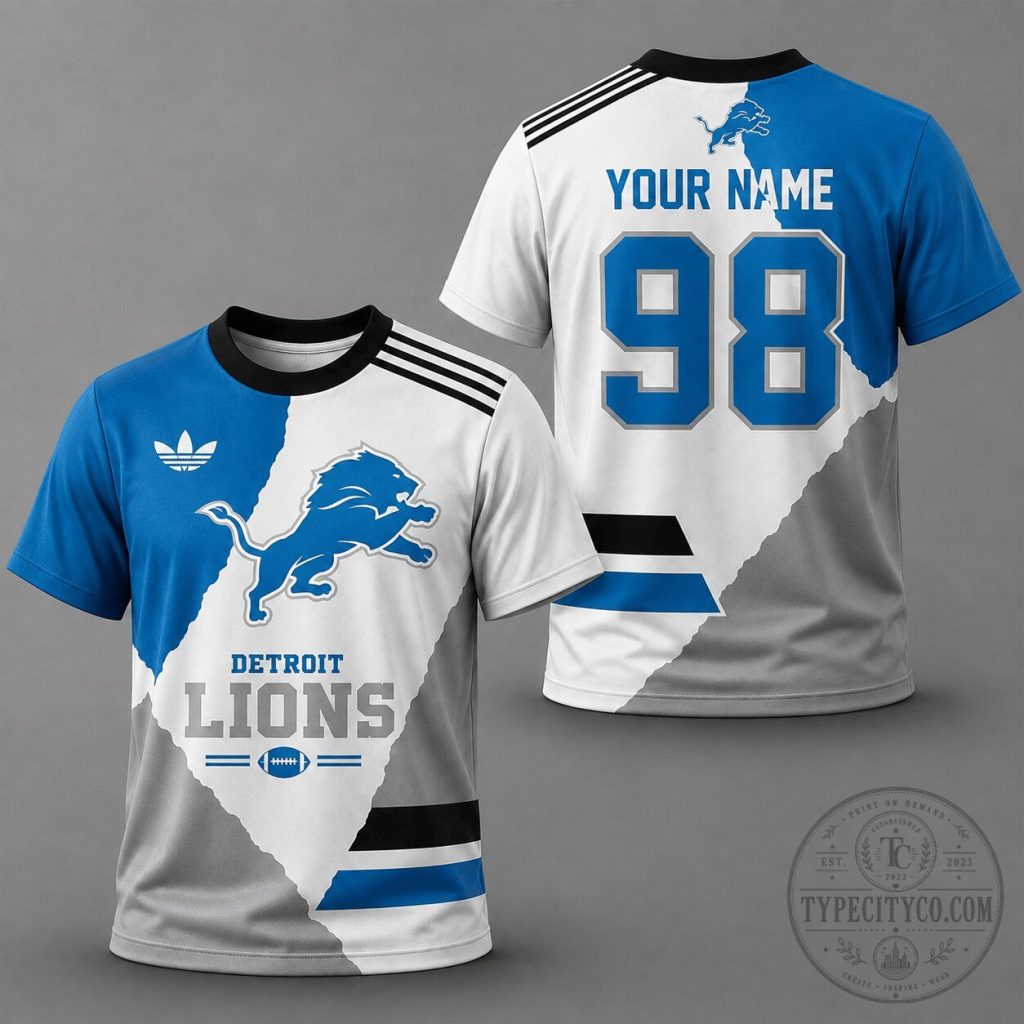 detroit-lions-football-team-blue-white-gray-split-color-custom-name-number-t-shirt-featured Detroit Lions Football Team Blue White Gray Split Color Custom Name Number T-Shirt