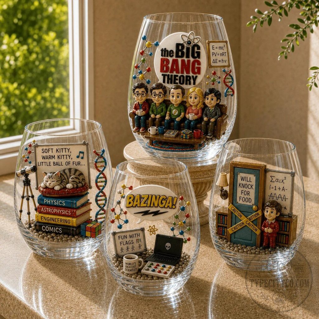 The Big Bang Theory Whiskey Glass Set, Funny Science TV Show Collectible Drinkware 18 The Big Bang Theory Whiskey Glass Set, Funny Science TV Show Collectible Drinkware