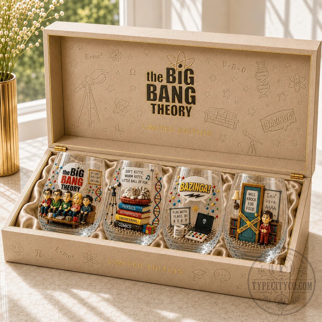 The Big Bang Theory Whiskey Glass Set, Funny Science TV Show Collectible Drinkware 8 The Big Bang Theory Whiskey Glass Set, Funny Science TV Show Collectible Drinkware