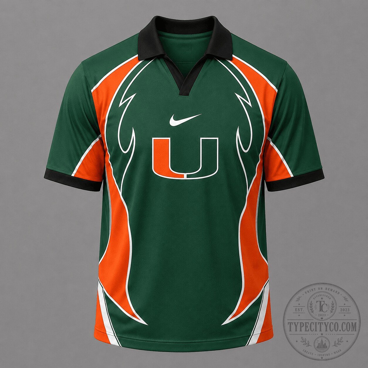 University of Miami Hurricanes NCAA Green and Orange Performance Polo Shirt