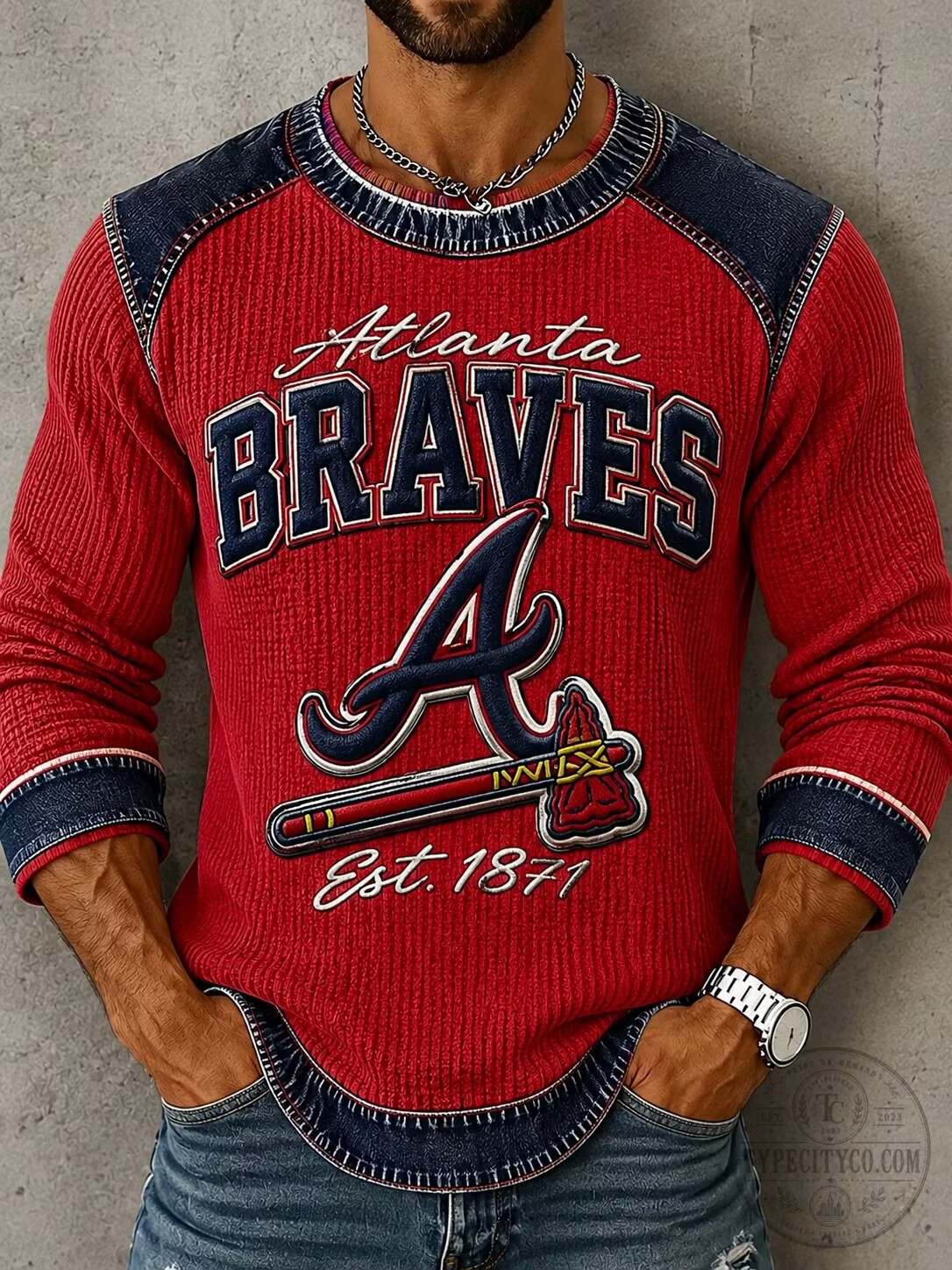 Atlanta Braves Baseball Team Logo Red Thermal Long Sleeve Shirt