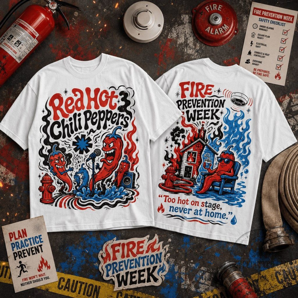 Red Hot Chili Peppers Fire Prevention Week Concert Graphic T-Shirt Red Hot Chili Peppers Fire Prevention Week Concert Graphic T-Shirt