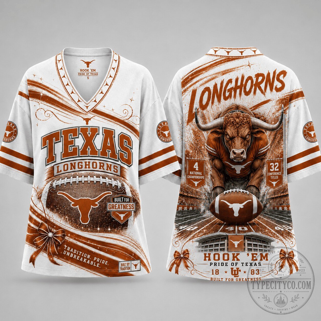 Texas Longhorns NCAA Football Built For Greatness Comfort V-Neck Jersey