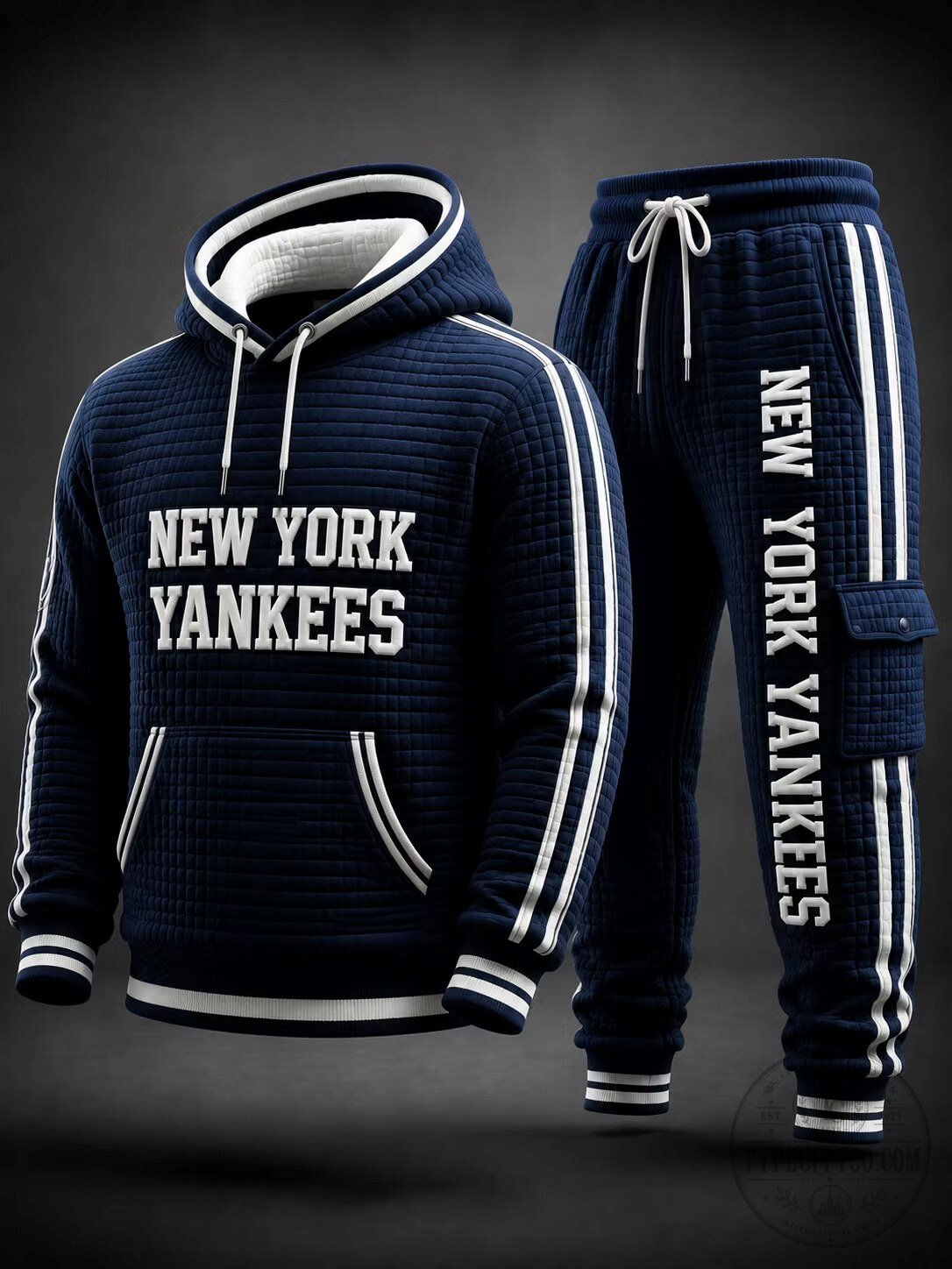 New York Yankees Quilted Navy Blue Hoodie and Jogger Pants Set