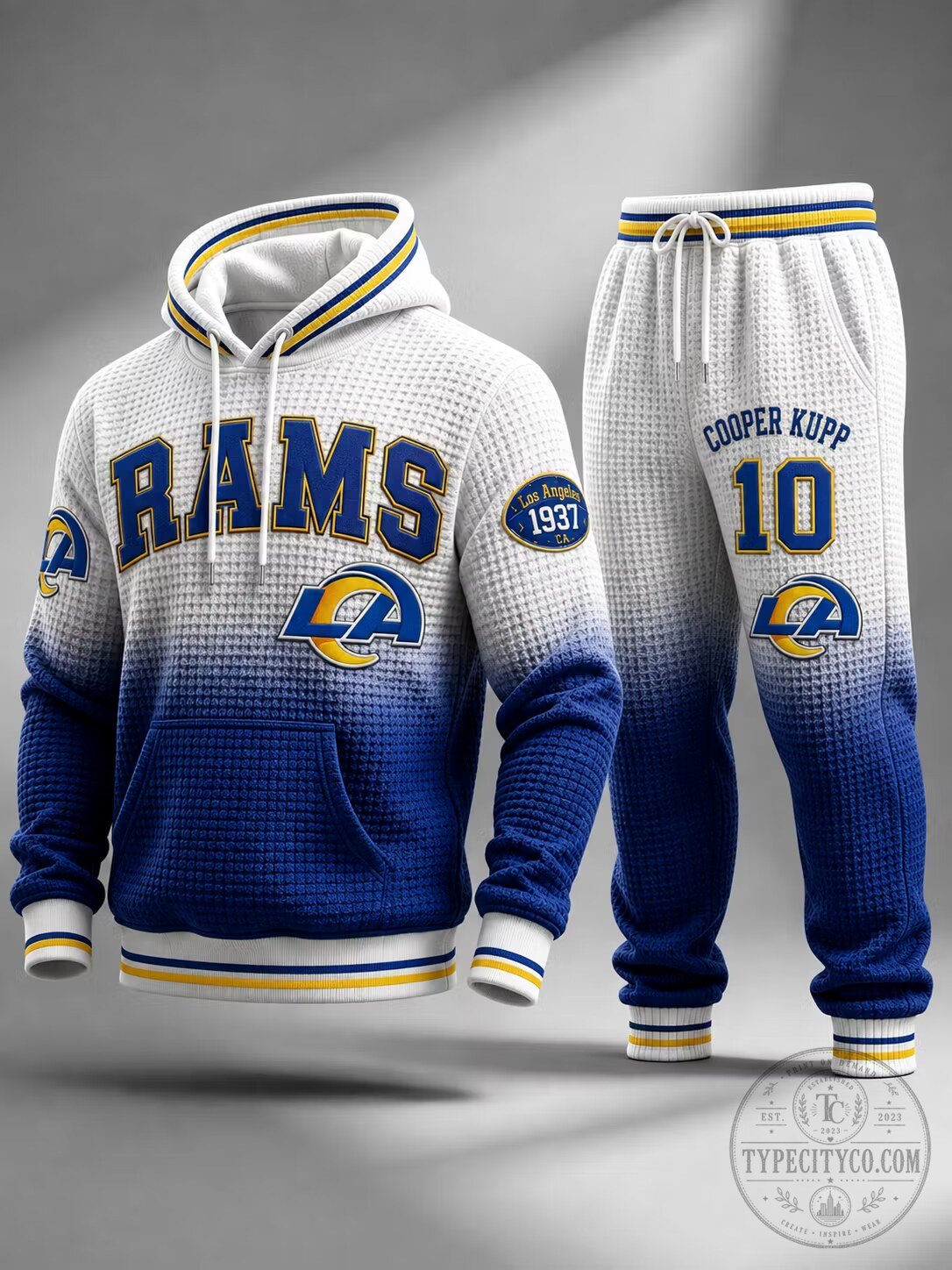 Los Angeles Rams Cooper Kupp Gradient Waffle Knit Hoodie and Jogger Set