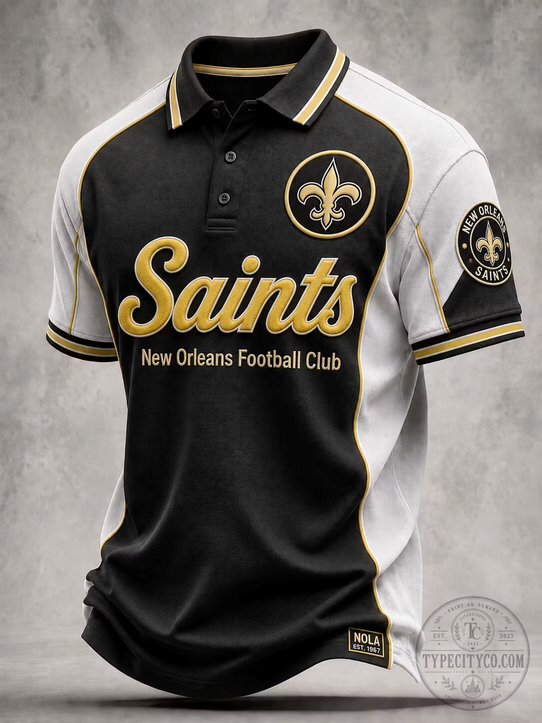 New Orleans Saints Football Club Black and Gold Polo Shirt for Men