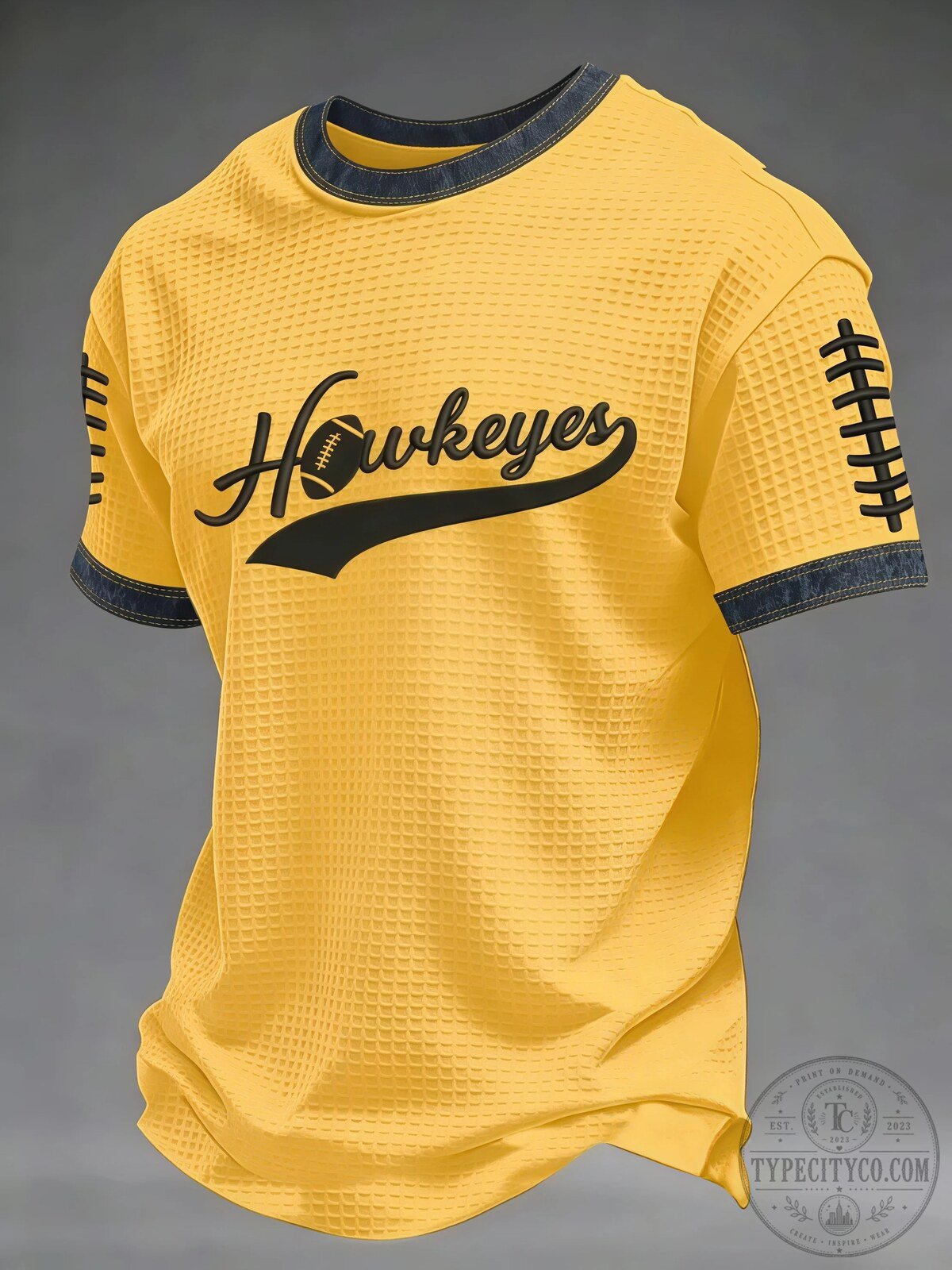 Iowa Hawkeyes Football Team Fan Black Waffle Knit Short Sleeve T-Shirt 7 Iowa Hawkeyes Football Team Fan Black Waffle Knit Short Sleeve T-Shirt