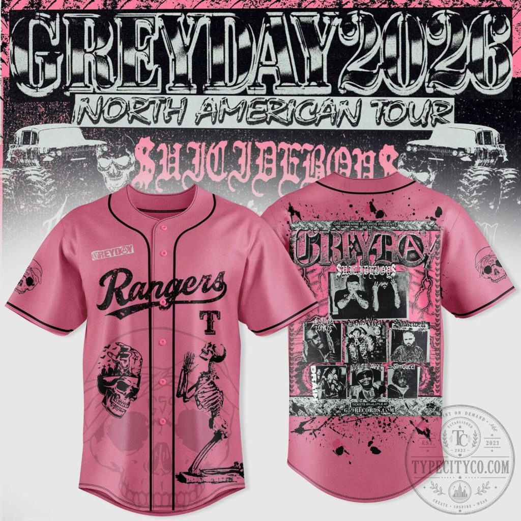 Greyday 2026 North American Tour Suicideboys Texas Rangers Baseball Jersey Greyday 2026 North American Tour Suicideboys Texas Rangers Baseball Jersey