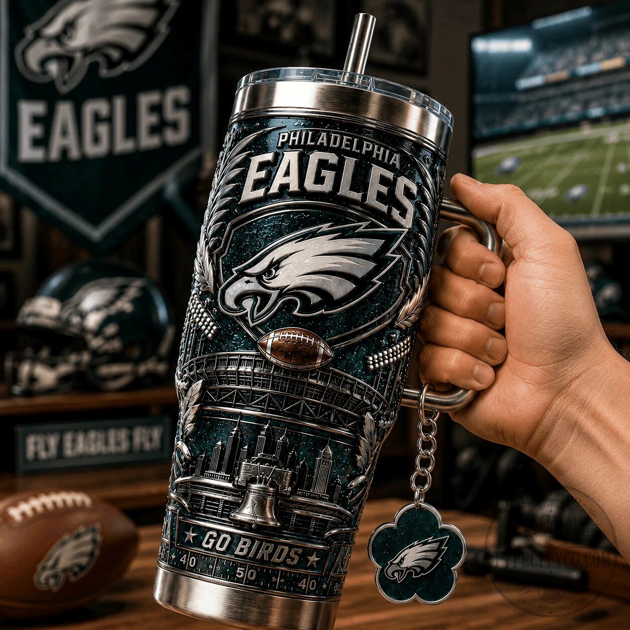 Philadelphia Eagles Football Team Stanley Style Tumbler with Handle 9 Philadelphia Eagles Football Team Stanley Style Tumbler with Handle
