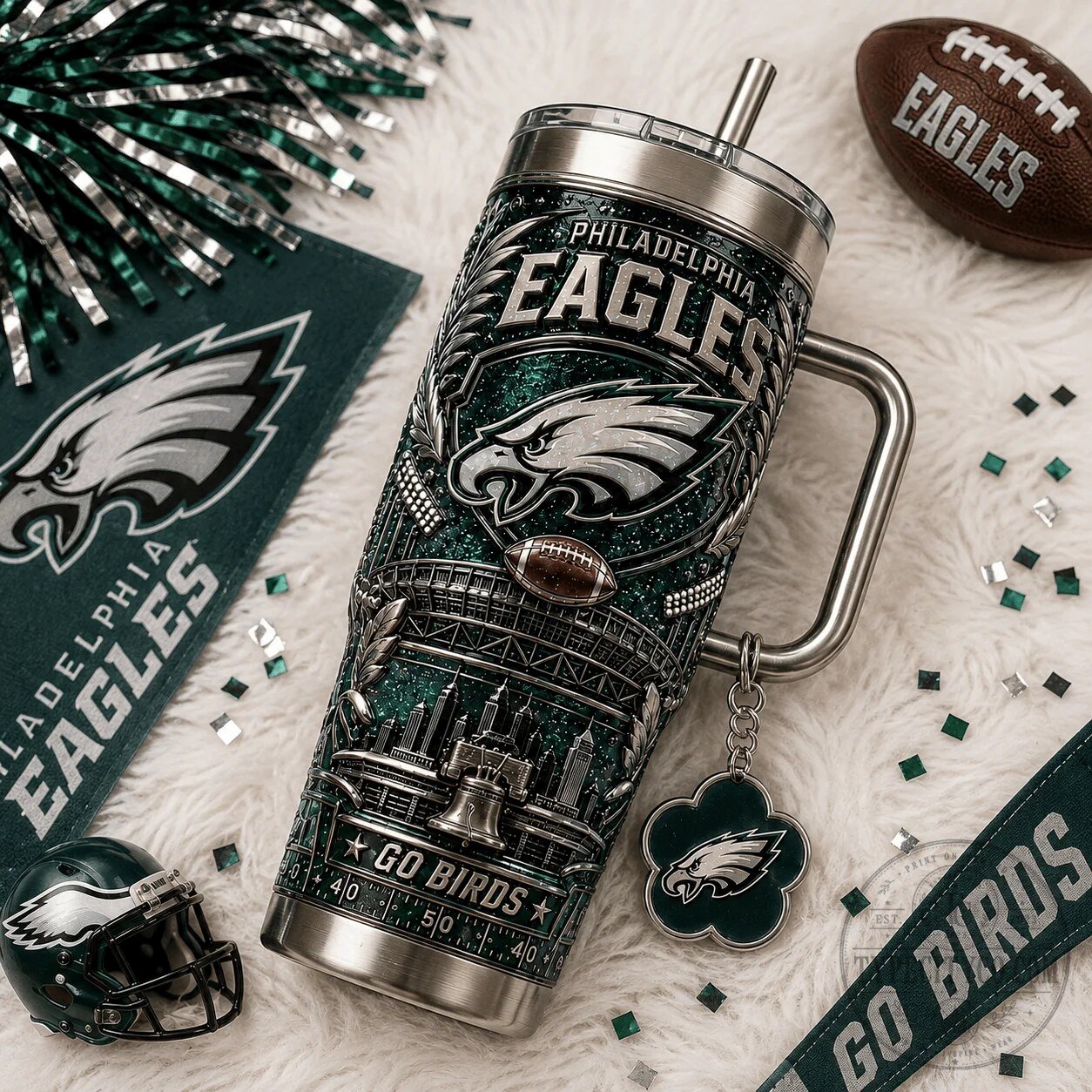 Philadelphia Eagles Football Team Stanley Style Tumbler with Handle 10 Philadelphia Eagles Football Team Stanley Style Tumbler with Handle