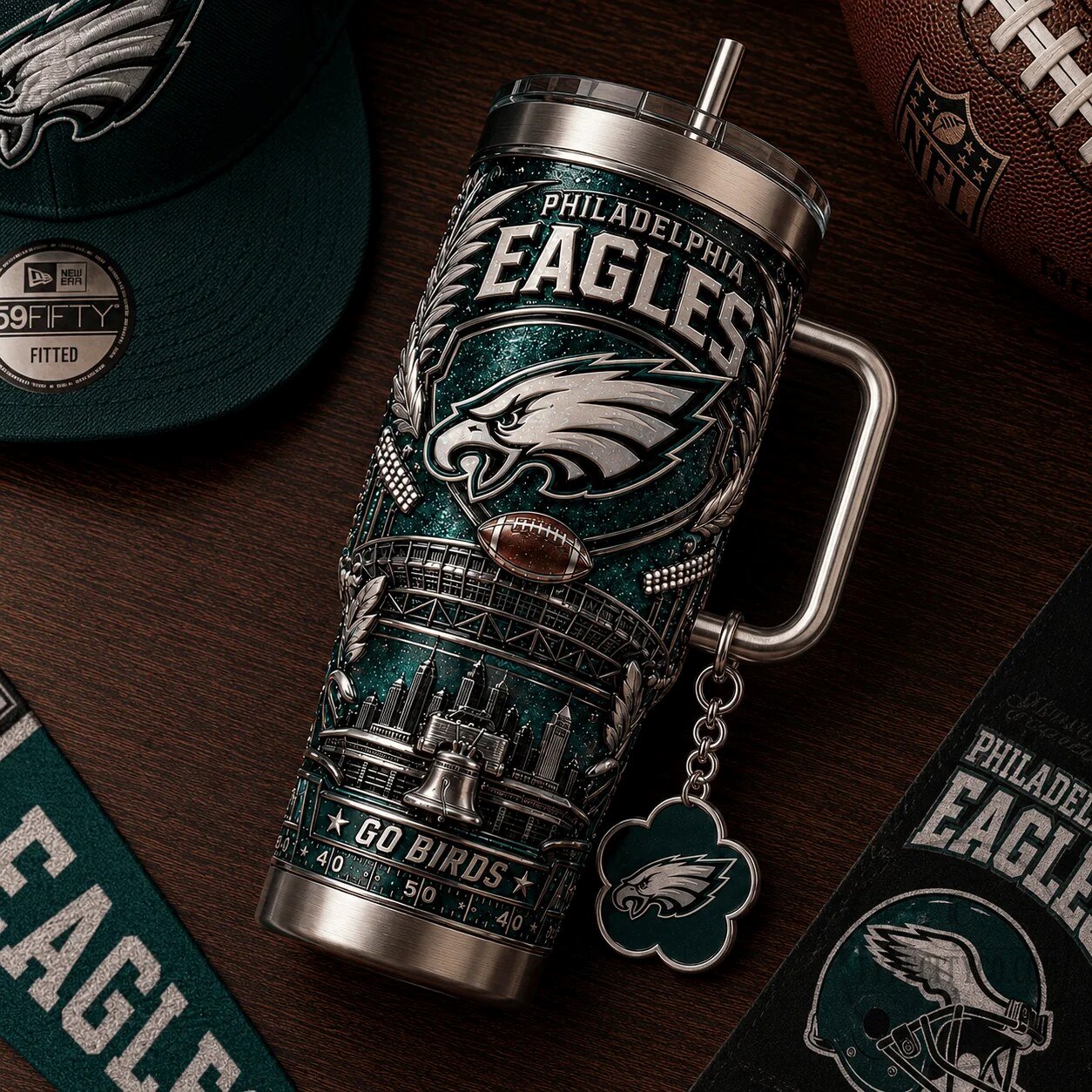 Philadelphia Eagles Football Team Stanley Style Tumbler with Handle 11 Philadelphia Eagles Football Team Stanley Style Tumbler with Handle
