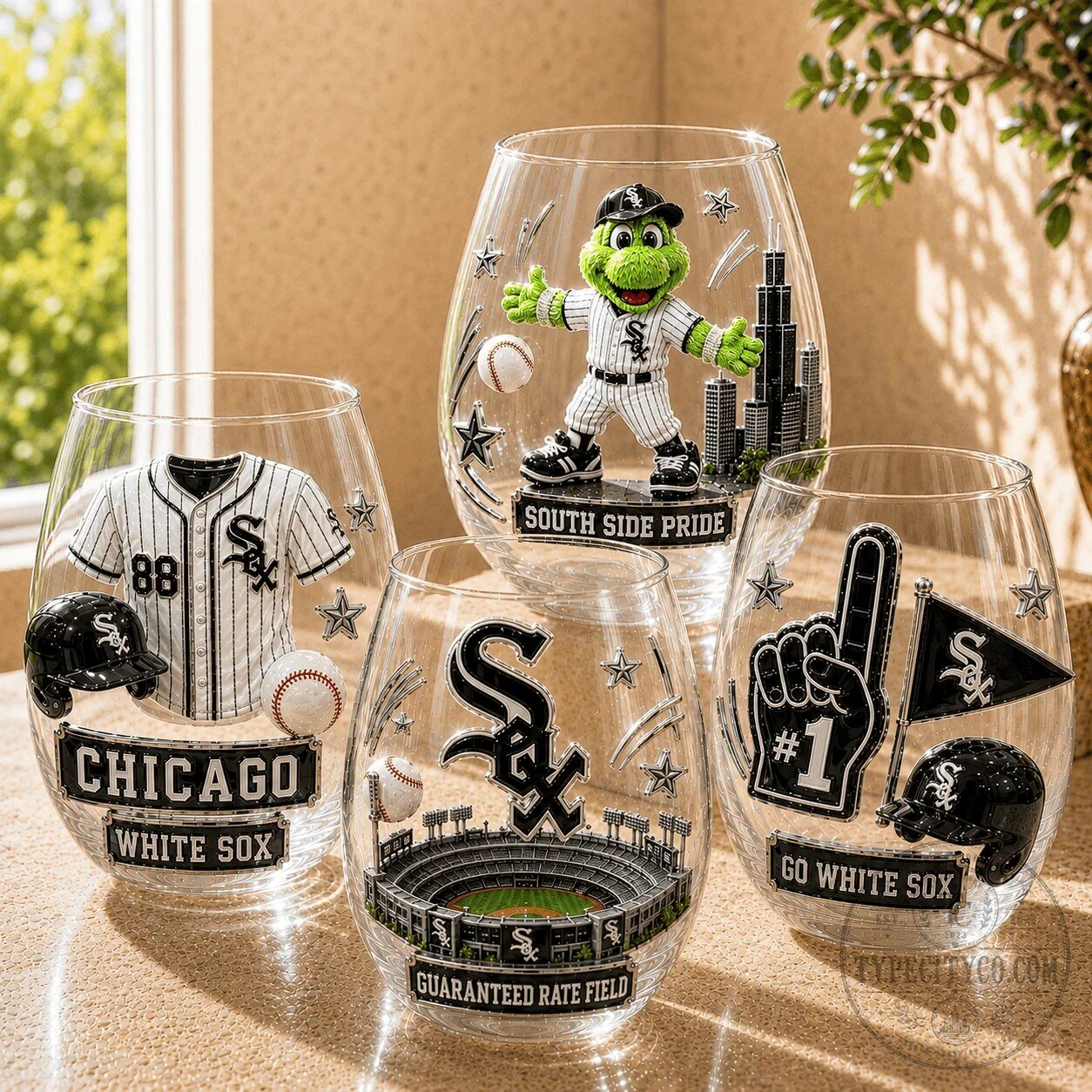 Chicago White Sox Baseball Team Stemless Wine Glass