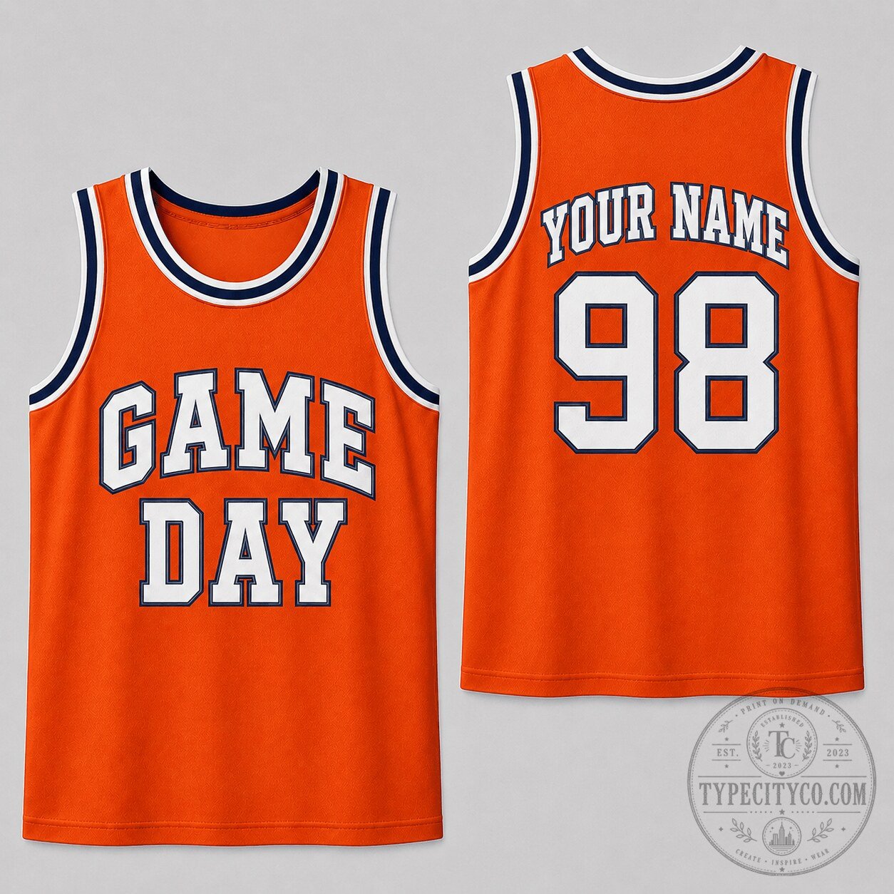 Custom Number Tank Top in Orange and White for Game Day - Personalized Design