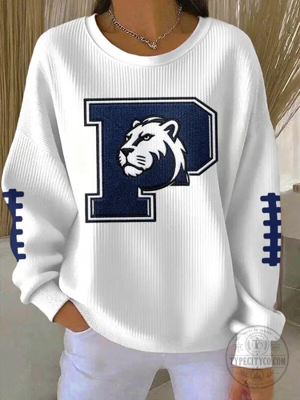 Penn State Nittany Lions Football Team White Ribbed Knit Crewneck Sweatshirt