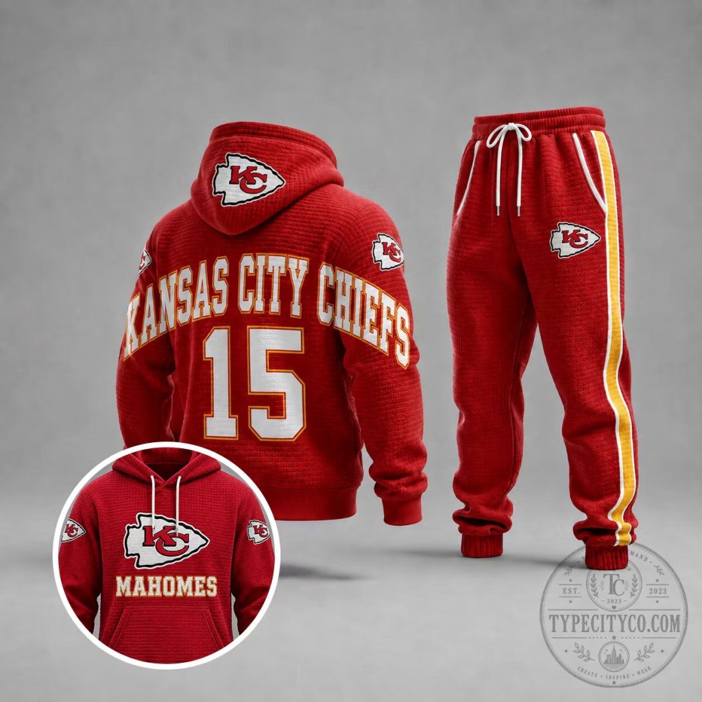 Kansas City Chiefs Patrick Mahomes Number 15 Red Hoodie and Pants Set Kansas City Chiefs Patrick Mahomes Number 15 Red Hoodie and Pants Set