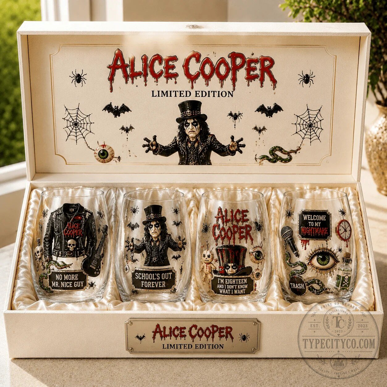 Alice Cooper Welcome To My Nightmare Stemless Wine Glass Set 8 Alice Cooper Welcome To My Nightmare Stemless Wine Glass Set