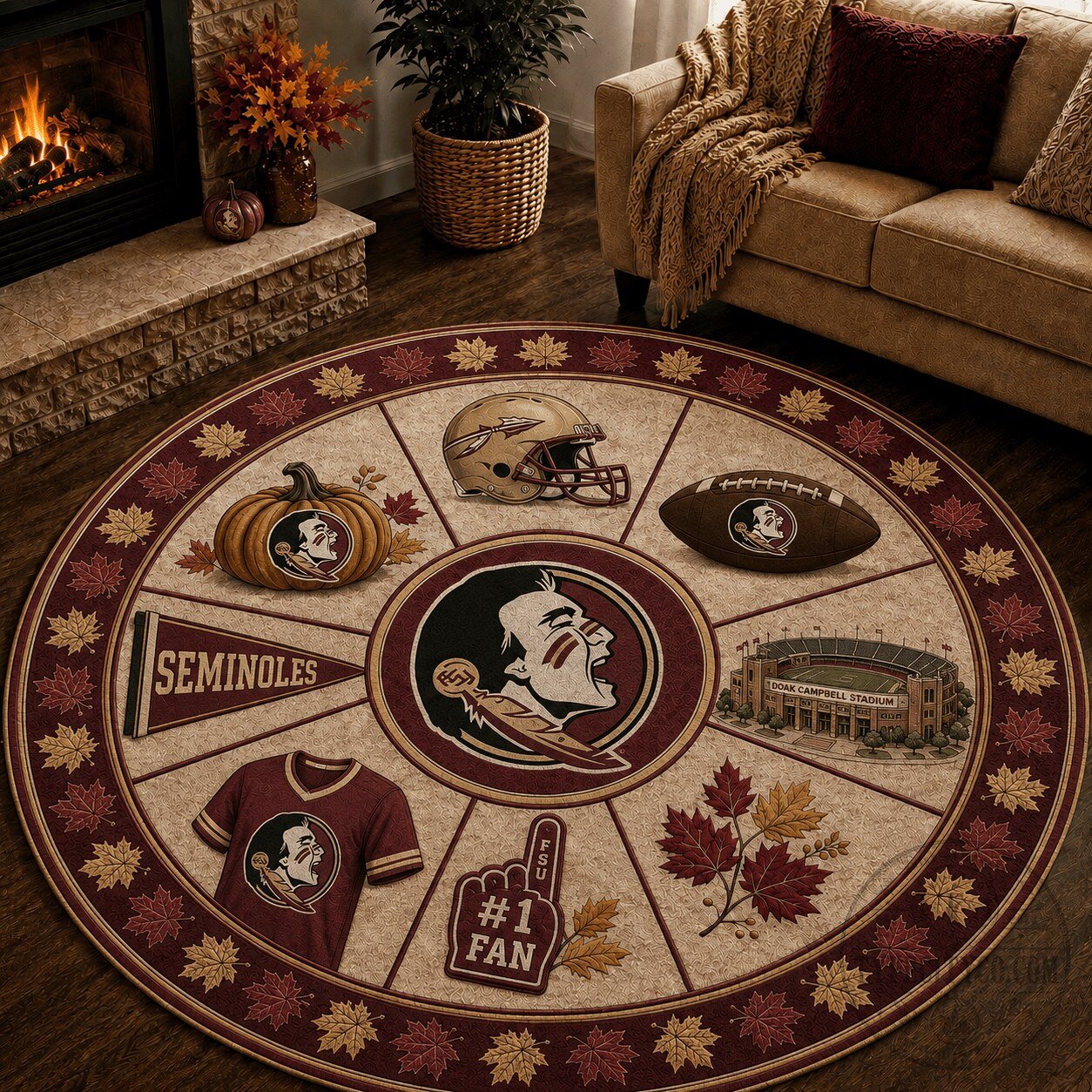 Florida State Seminoles Football Team Round Rug for Game Day Home Decor