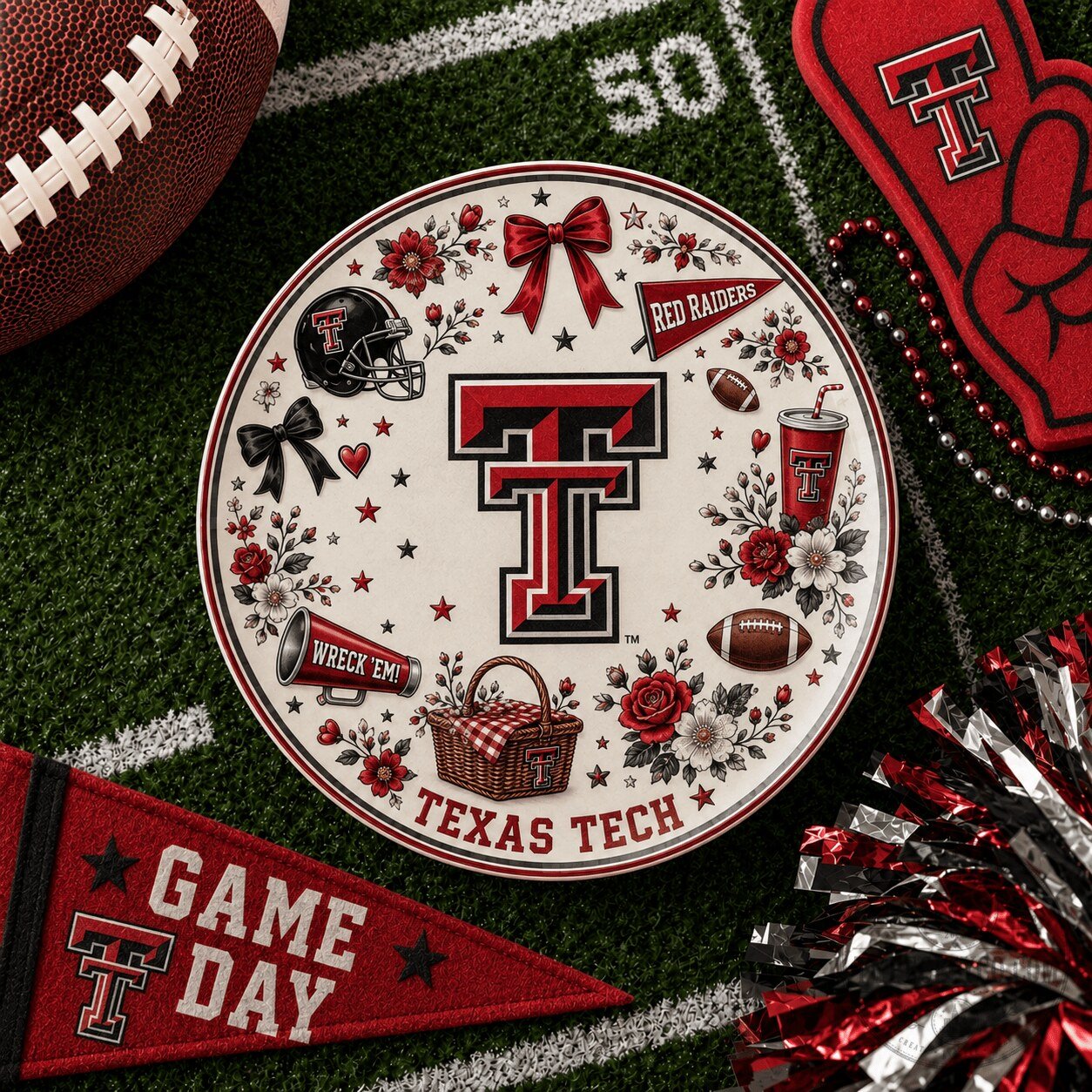 Texas Tech Red Raiders Floral Picnic Decorative Plate