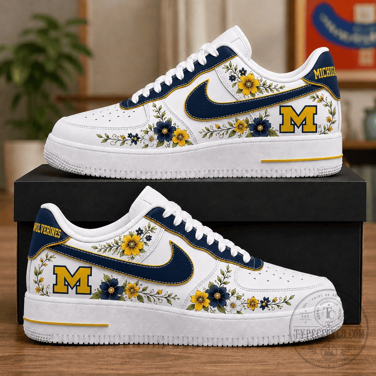 Michigan Wolverines Floral Pattern White Nike Air Force One Low Shoes 1 Michigan Wolverines Floral Pattern White Nike Air Force One Low Shoes