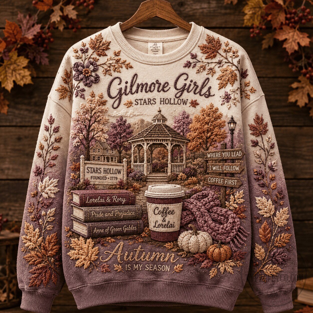 Gilmore Girls Stars Hollow Autumn Embroidered Crewneck Sweatshirt