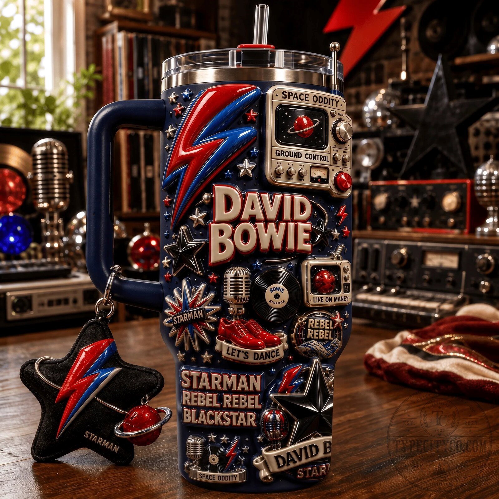 David Bowie Space Oddity Rebel Rebel Blackstar Insulated Tumbler with Handle
