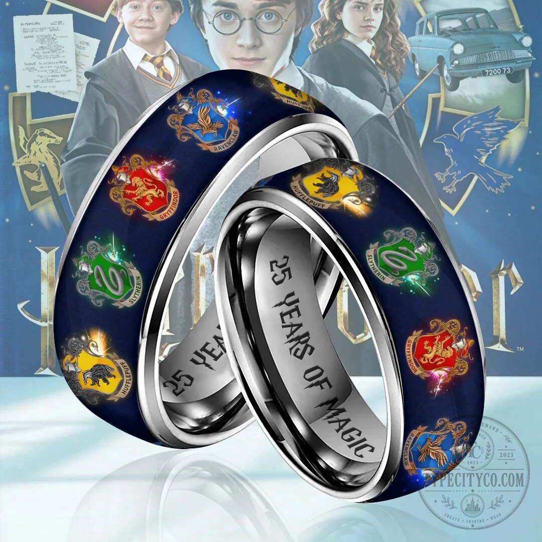 Harry Potter Hogwarts Houses 25th Anniversary Stainless Steel Ring 1 Harry Potter Hogwarts Houses 25th Anniversary Stainless Steel Ring