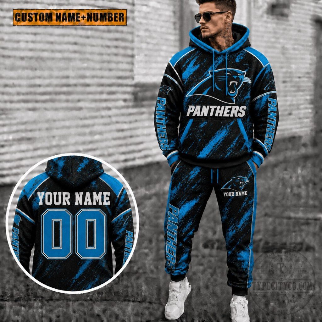 Carolina Panthers Personalized Name and Number Black and Blue Hoodie and Sweatpants Set 24 Carolina Panthers Personalized Name and Number Black and Blue Hoodie and Sweatpants Set