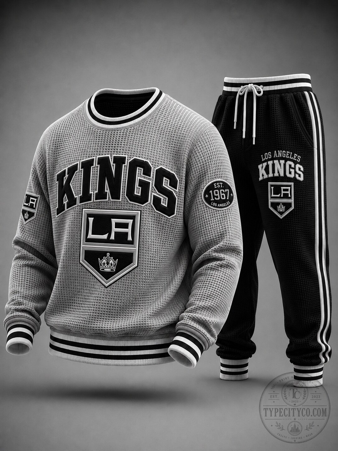 Los Angeles Kings Hockey Team Waffle Knit Crewneck Sweatshirt and Jogger Pants Set