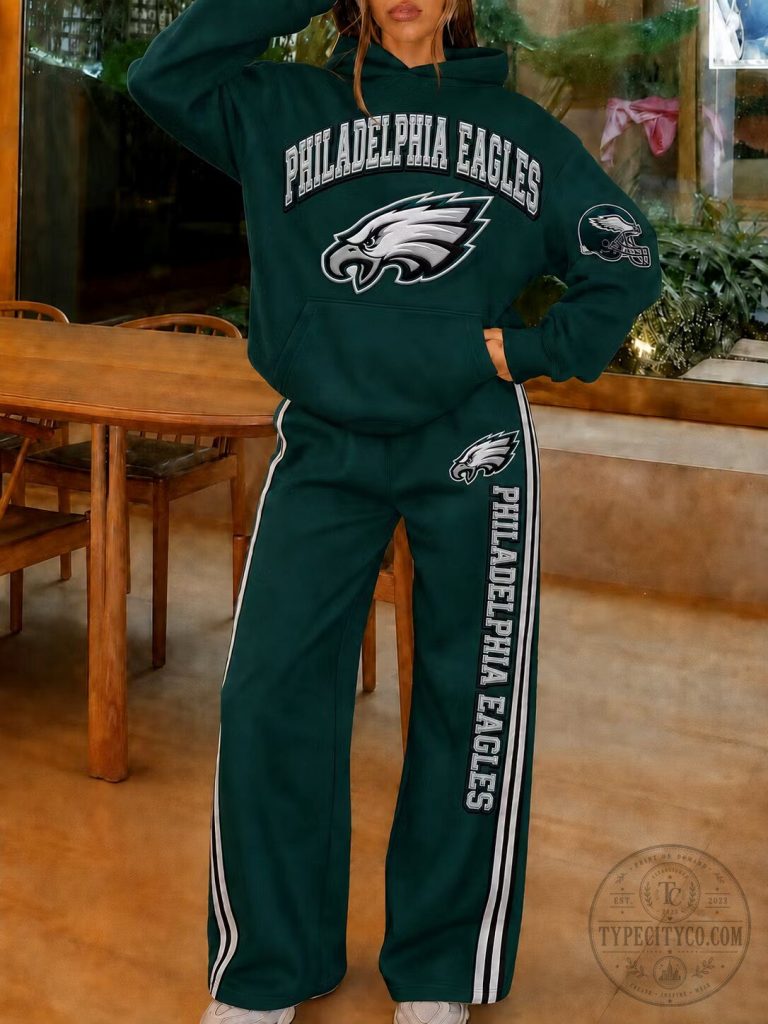 Philadelphia Eagles Football Team Logo Dark Green Hoodie and Sweatpants Set 17 Philadelphia Eagles Football Team Logo Dark Green Hoodie and Sweatpants Set