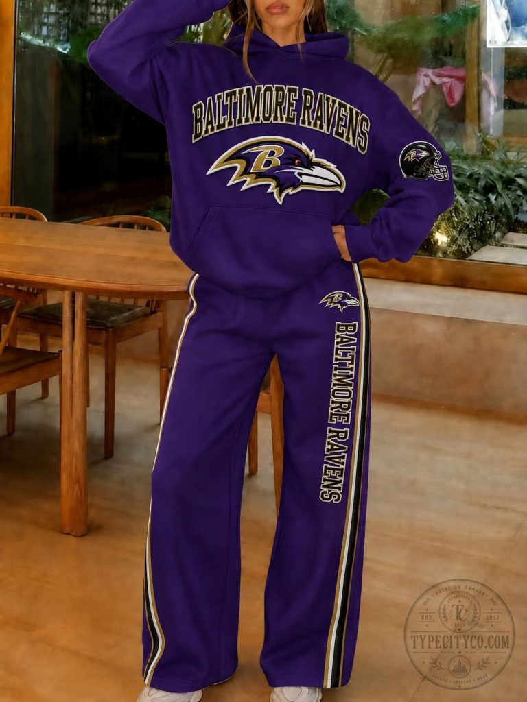 Baltimore Ravens Football Team Logo Purple Hoodie and Pants Set 14 Baltimore Ravens Football Team Logo Purple Hoodie and Pants Set