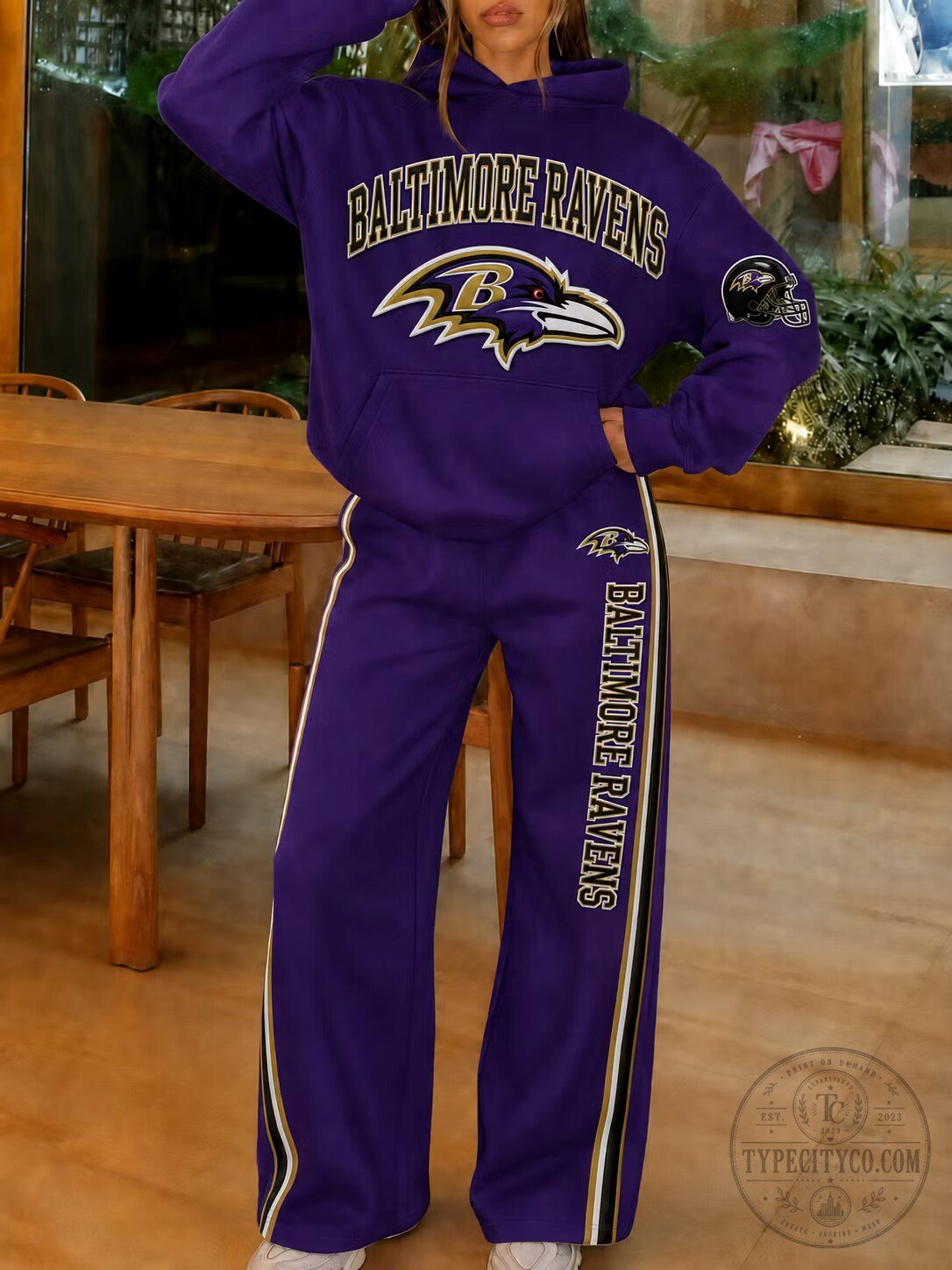Baltimore Ravens Football Team Logo Purple Hoodie and Pants Set