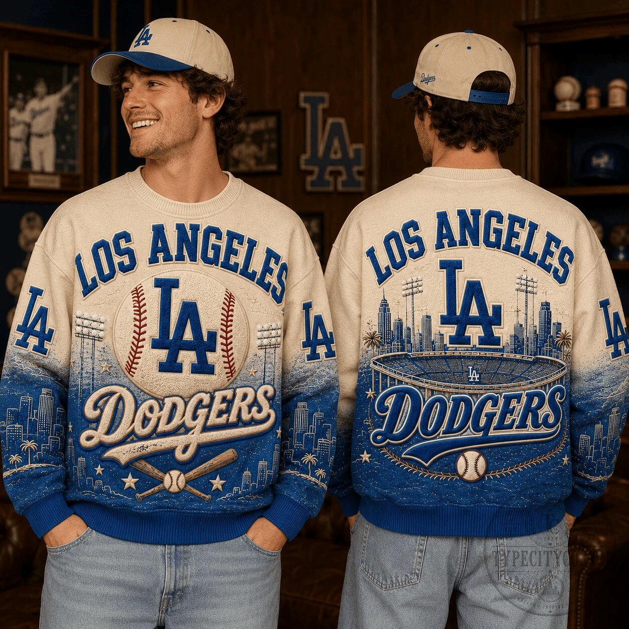 Los Angeles Dodgers Baseball Stadium Skyline Vintage Crewneck Sweatshirt