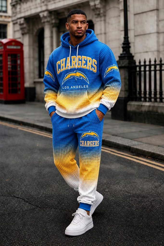 Waffle Knit Hoodie and Jogger Pants Set for Los Angeles Chargers Fans 1 Waffle Knit Hoodie and Jogger Pants Set for Los Angeles Chargers Fans