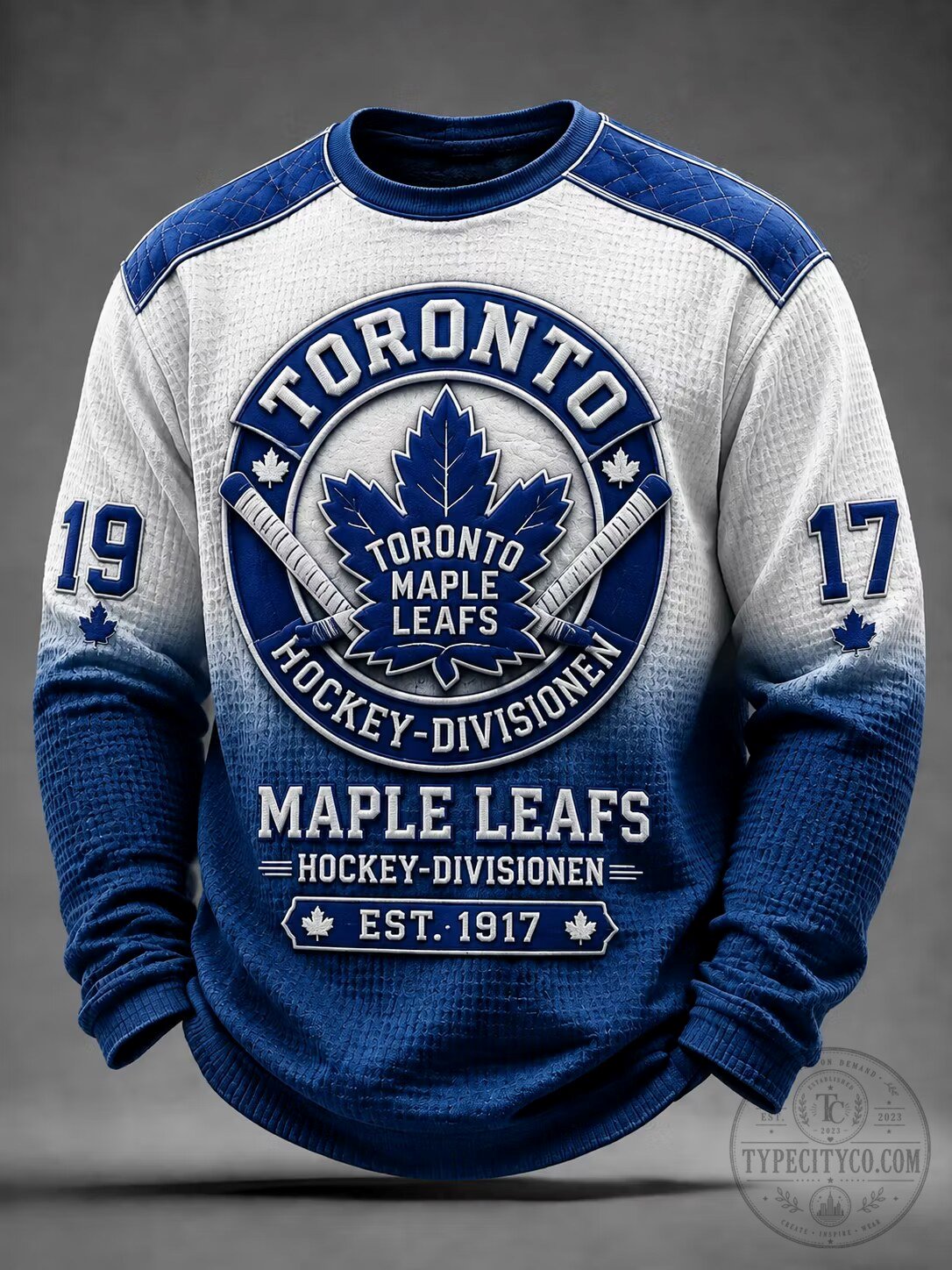 Toronto Maple Leafs Hockey Divisionen Est 1917 Blue and White Long Sleeve