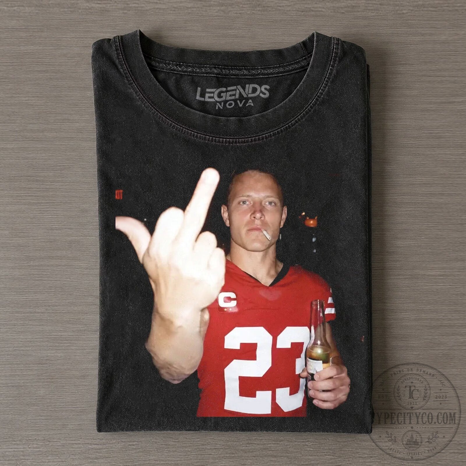 Christian McCaffrey Middle Finger Football Player Black Graphic T-Shirt
