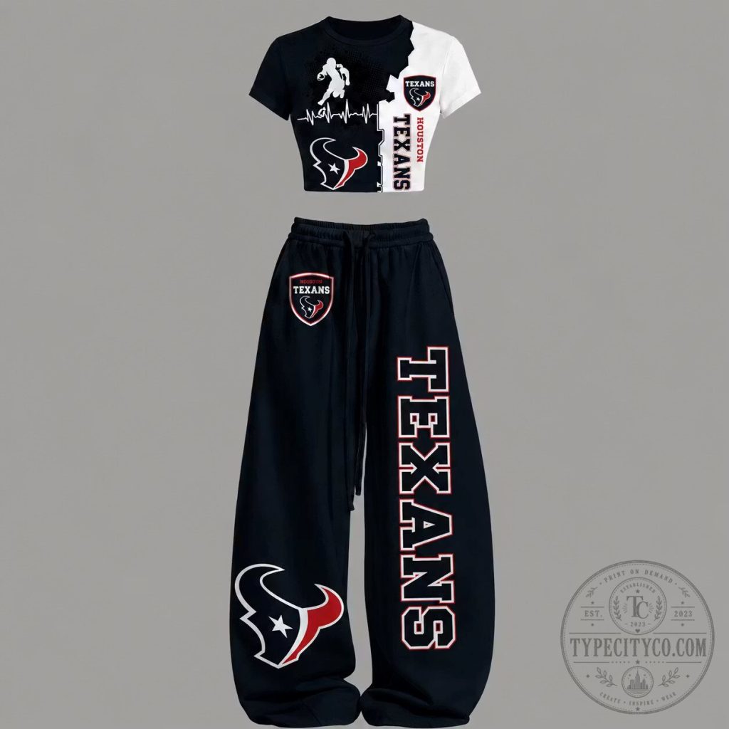 Houston Texans Women's Cropped Top and Wide Leg Pants Set 1 Houston Texans Women's Cropped Top and Wide Leg Pants Set