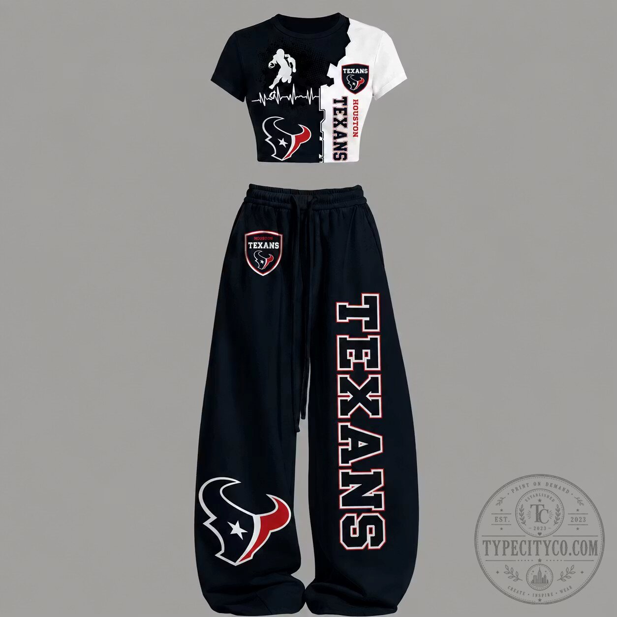 Houston Texans Women's Cropped Top and Wide Leg Pants Set