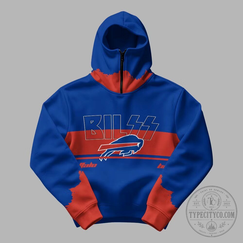 Buffalo Bills Kiss Band Logo Blue and Red Hoodie