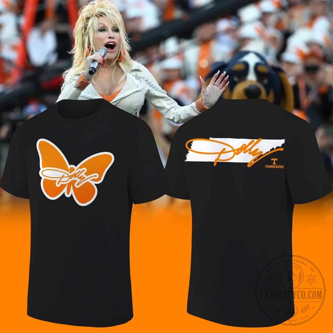 Dolly Parton Butterfly Tennessee Football Fan Black T-Shirt