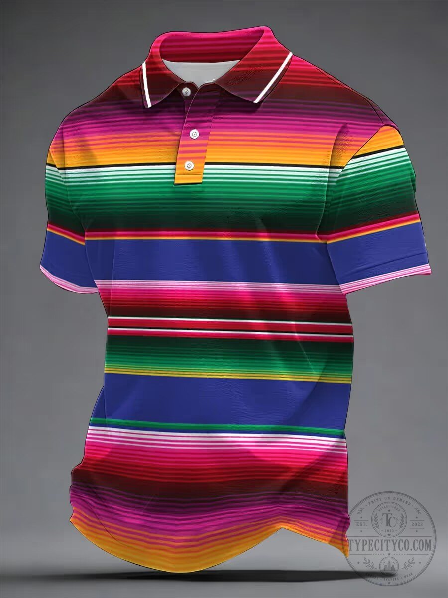 Mexican Serape Striped Pattern Men's Casual Polo Shirt