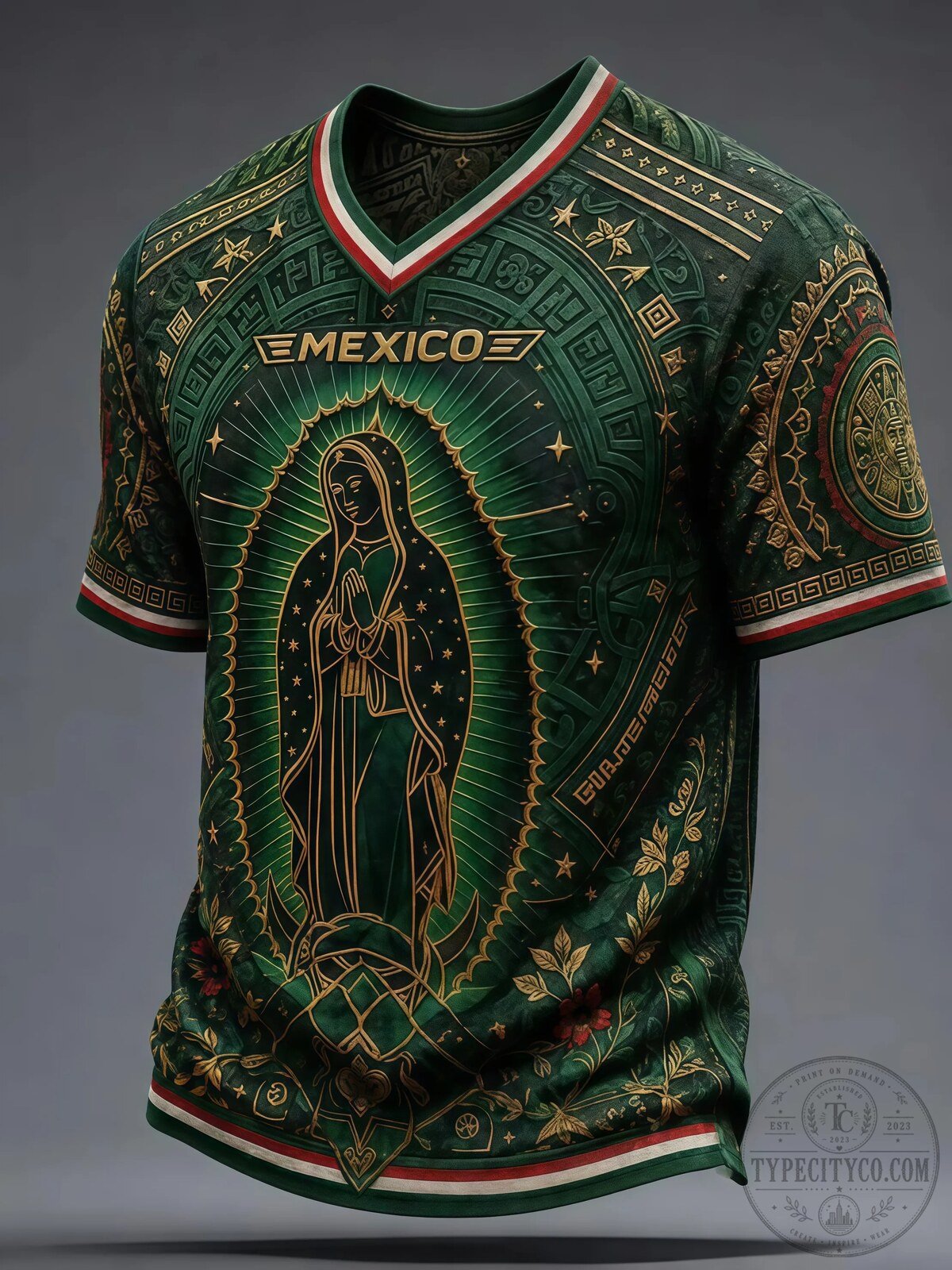 Mexico Virgin of Guadalupe Aztec Calendar Football Jersey
