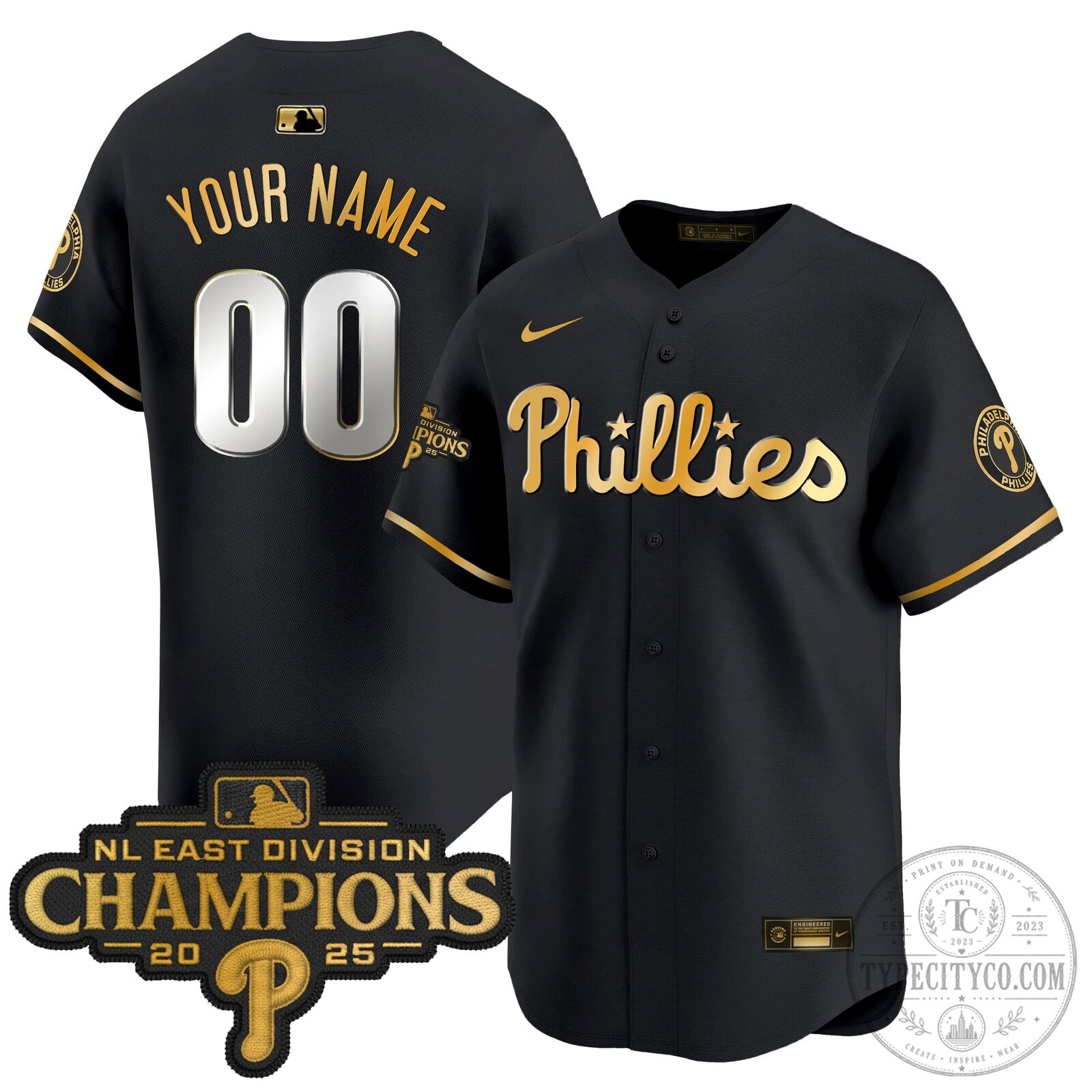Philadelphia Phillies 2025 NL East Division Champions Black Baseball Jersey