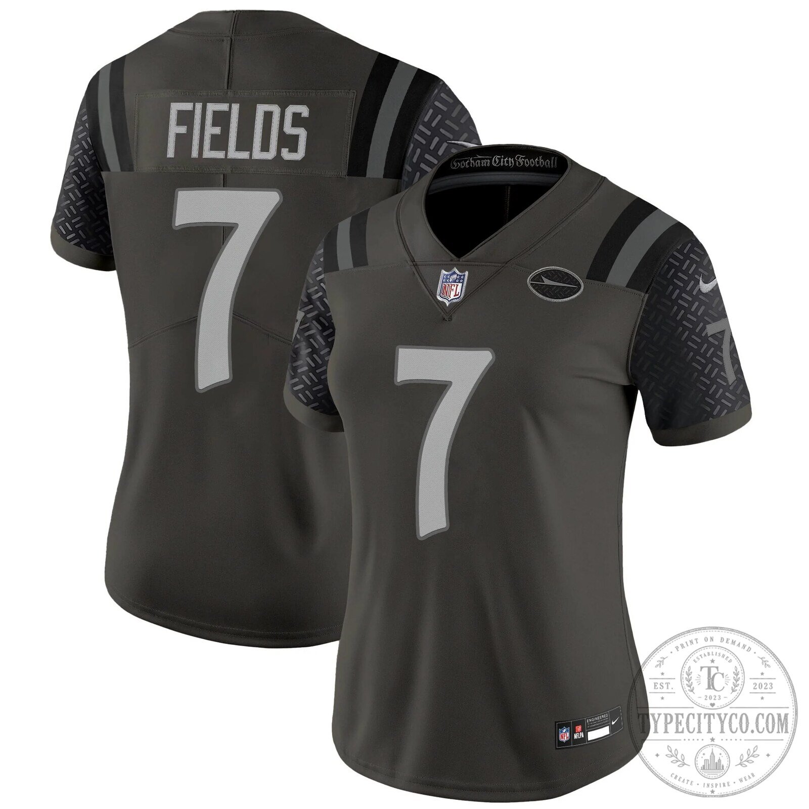 Gotham City Football Fields Number 7 Women's Black Football Jersey